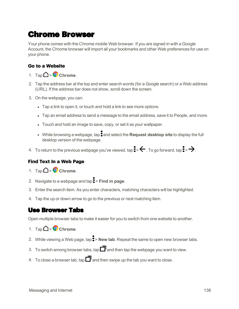 Chrome browser, Use browser tabs | HTC One M9 User Manual | Page 151 / 304
