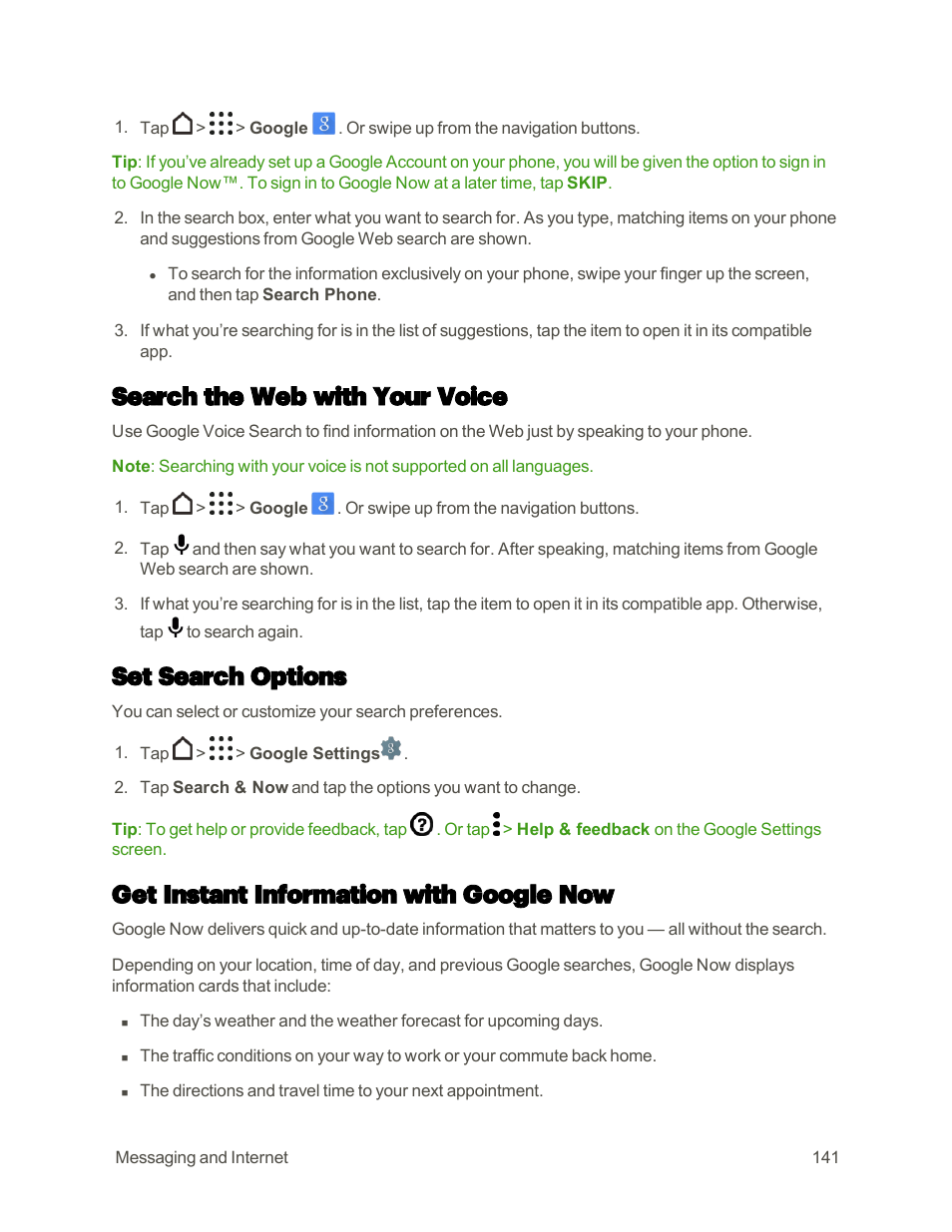 Search the web with your voice, Set search options, Get instant information with google now | HTC One M9 User Manual | Page 154 / 304