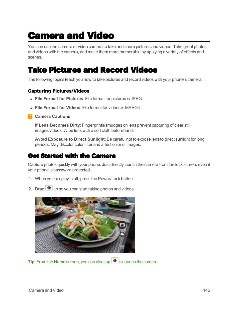 Camera and video, Take pictures and record videos, Get started with the camera | HTC One M9 User Manual | Page 158 / 304