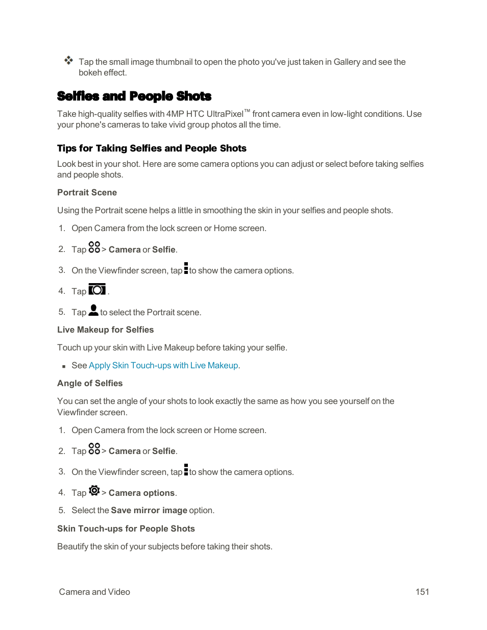 Selfies and people shots | HTC One M9 User Manual | Page 164 / 304