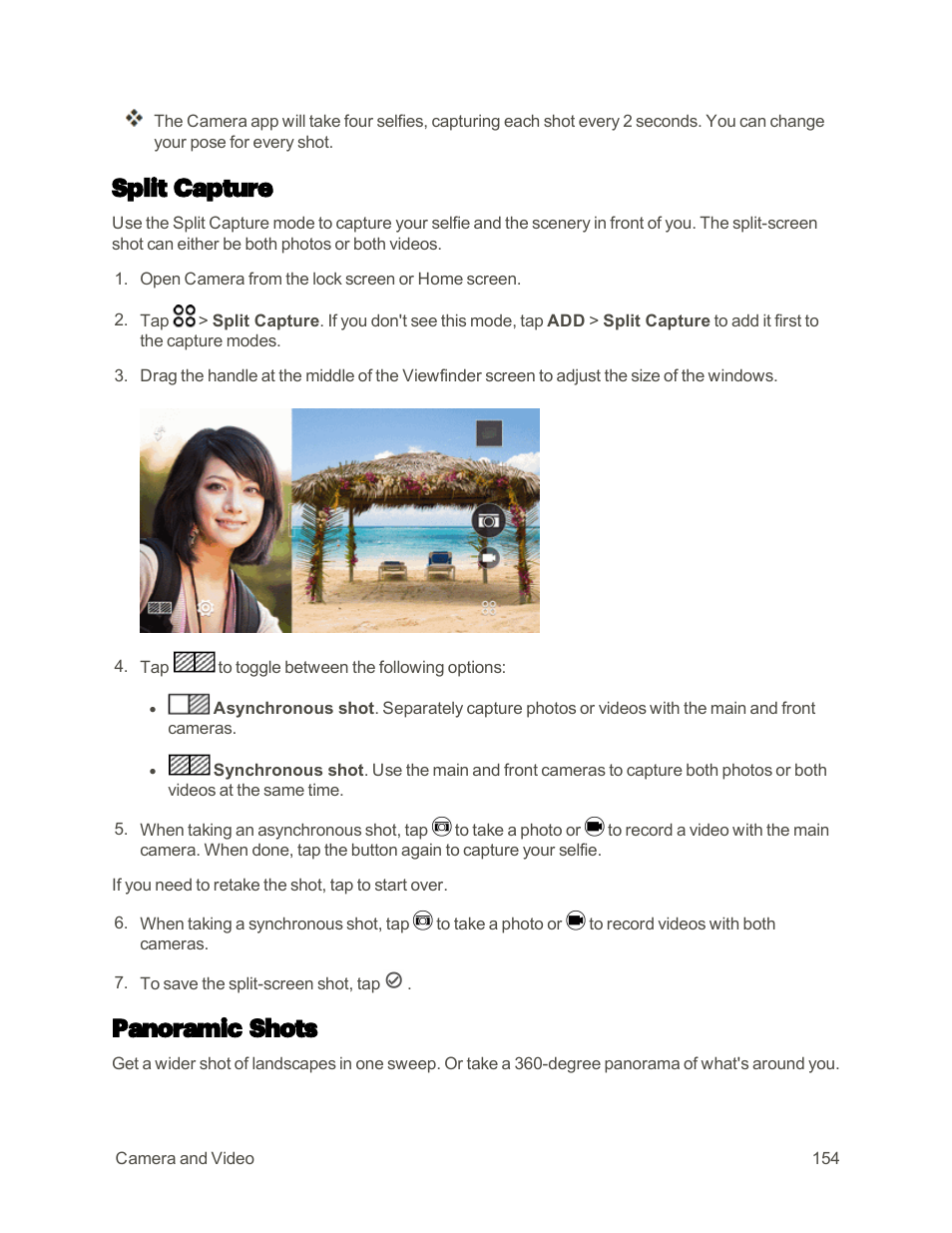 Split capture, Panoramic shots | HTC One M9 User Manual | Page 167 / 304