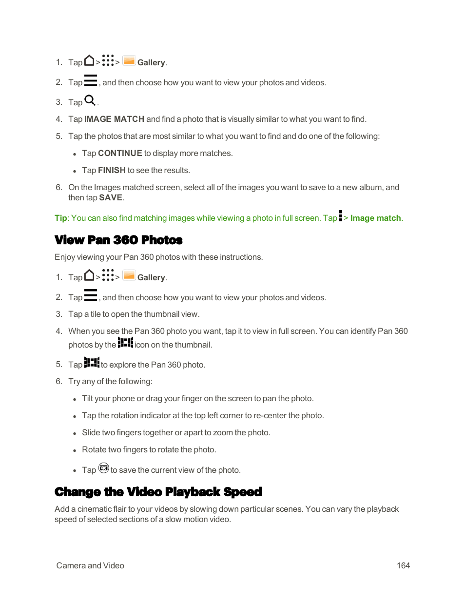 View pan 360 photos, Change the video playback speed | HTC One M9 User Manual | Page 177 / 304