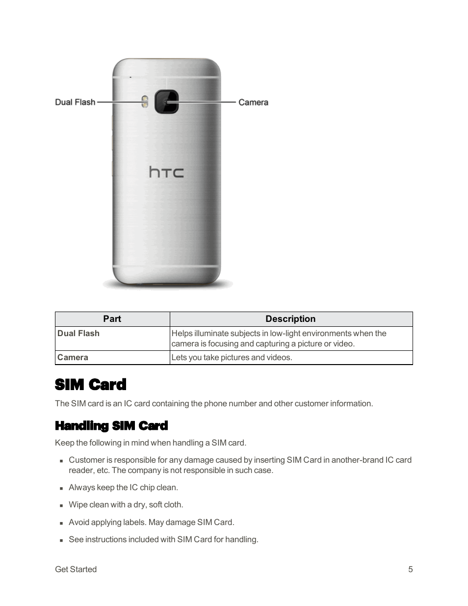 Sim card, Handling sim card, Card | HTC One M9 User Manual | Page 18 / 304