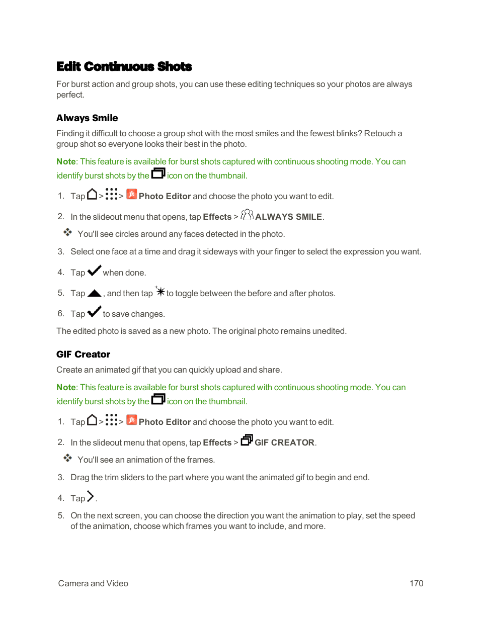 Edit continuous shots | HTC One M9 User Manual | Page 183 / 304