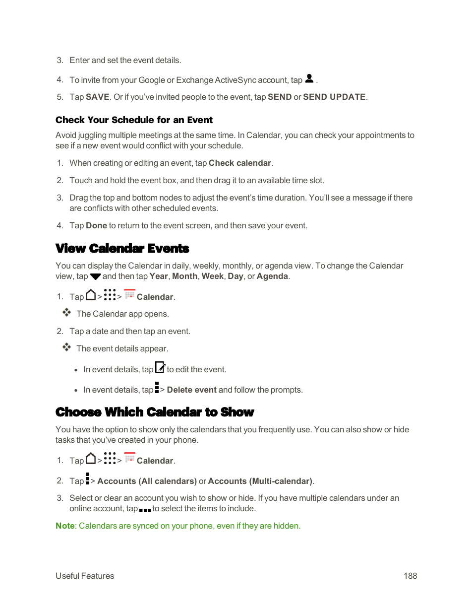 View calendar events, Choose which calendar to show | HTC One M9 User Manual | Page 201 / 304