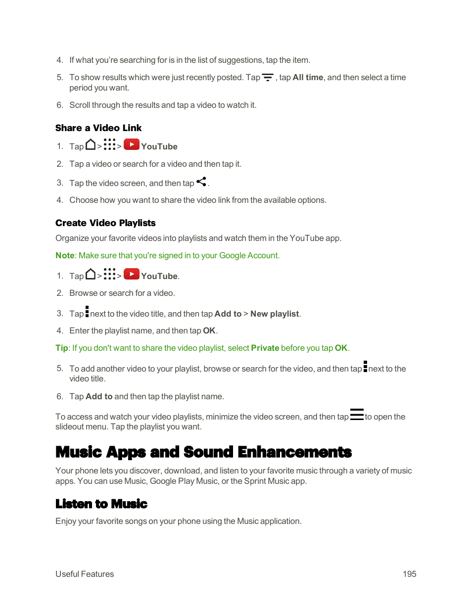 Music apps and sound enhancements, Listen to music | HTC One M9 User Manual | Page 208 / 304