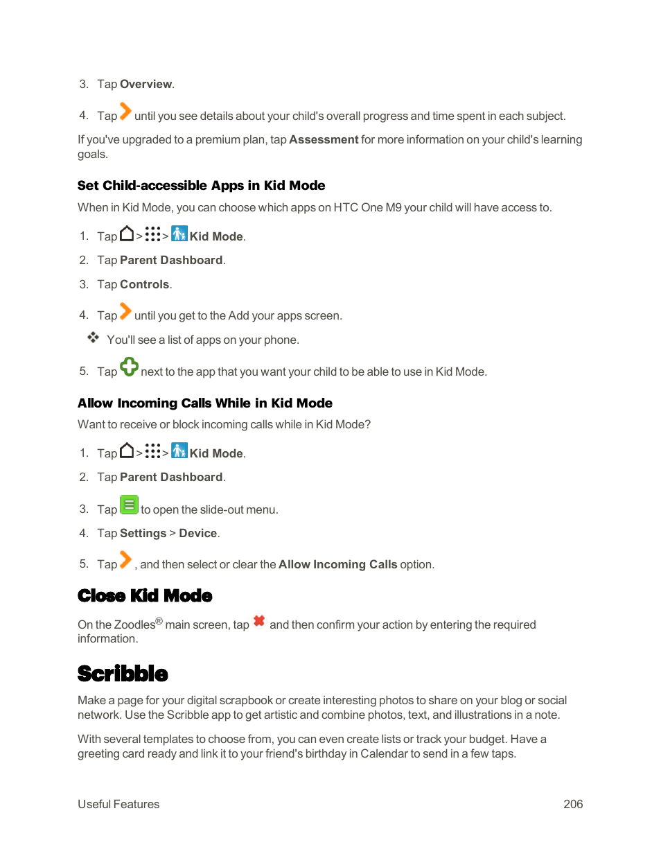 Close kid mode, Scribble | HTC One M9 User Manual | Page 219 / 304