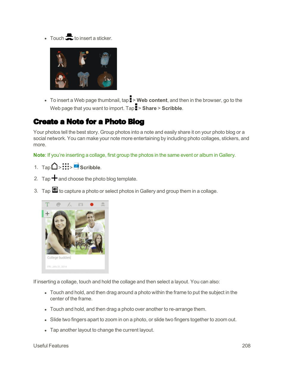 Create a note for a photo blog | HTC One M9 User Manual | Page 221 / 304