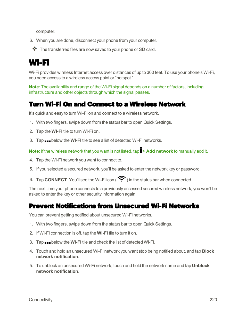 Wi-fi, Turn wi-fi on and connect to a wireless network, Connect to wi-fi . connect to a wi-fi | Network. for more information, see, Turn wi-fi on, And connect to a wireless network, Turn wi-fi on and connect to a, Wireless network, For details | HTC One M9 User Manual | Page 233 / 304