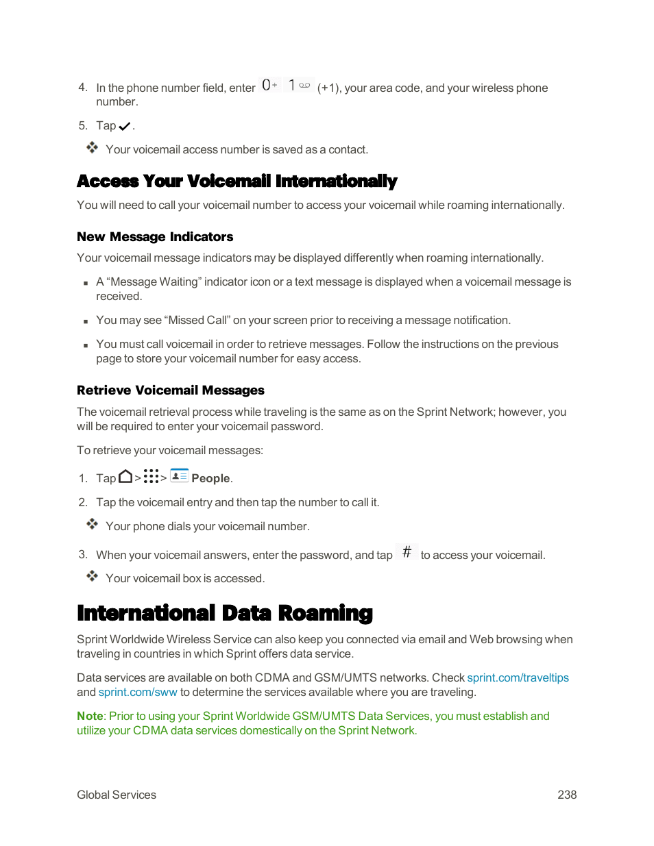 Access your voicemail internationally, International data roaming | HTC One M9 User Manual | Page 251 / 304