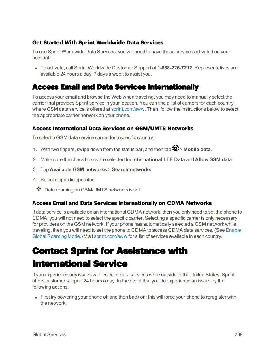 Access email and data services internationally | HTC One M9 User Manual | Page 252 / 304