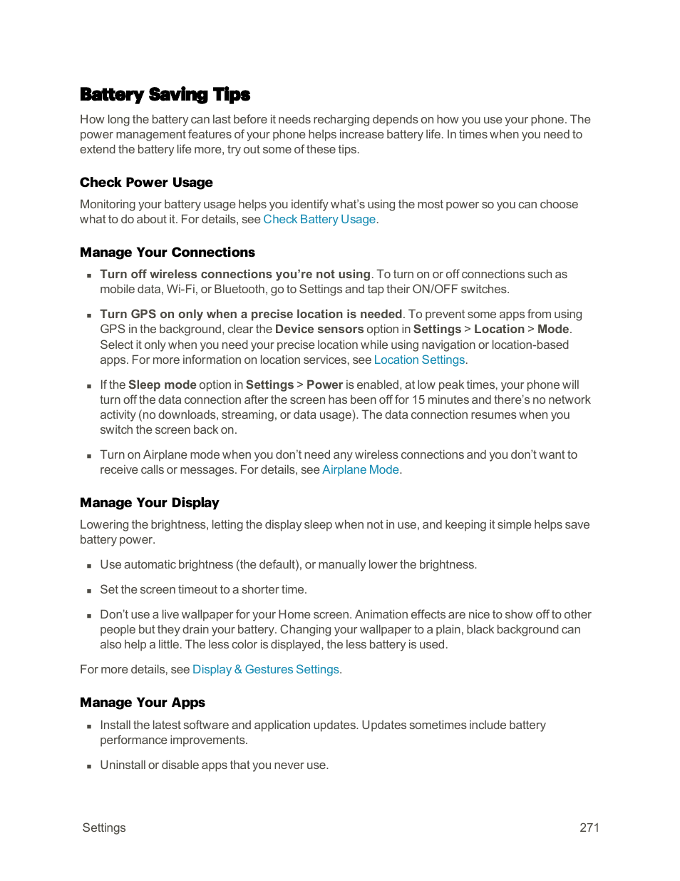 Battery saving tips | HTC One M9 User Manual | Page 284 / 304