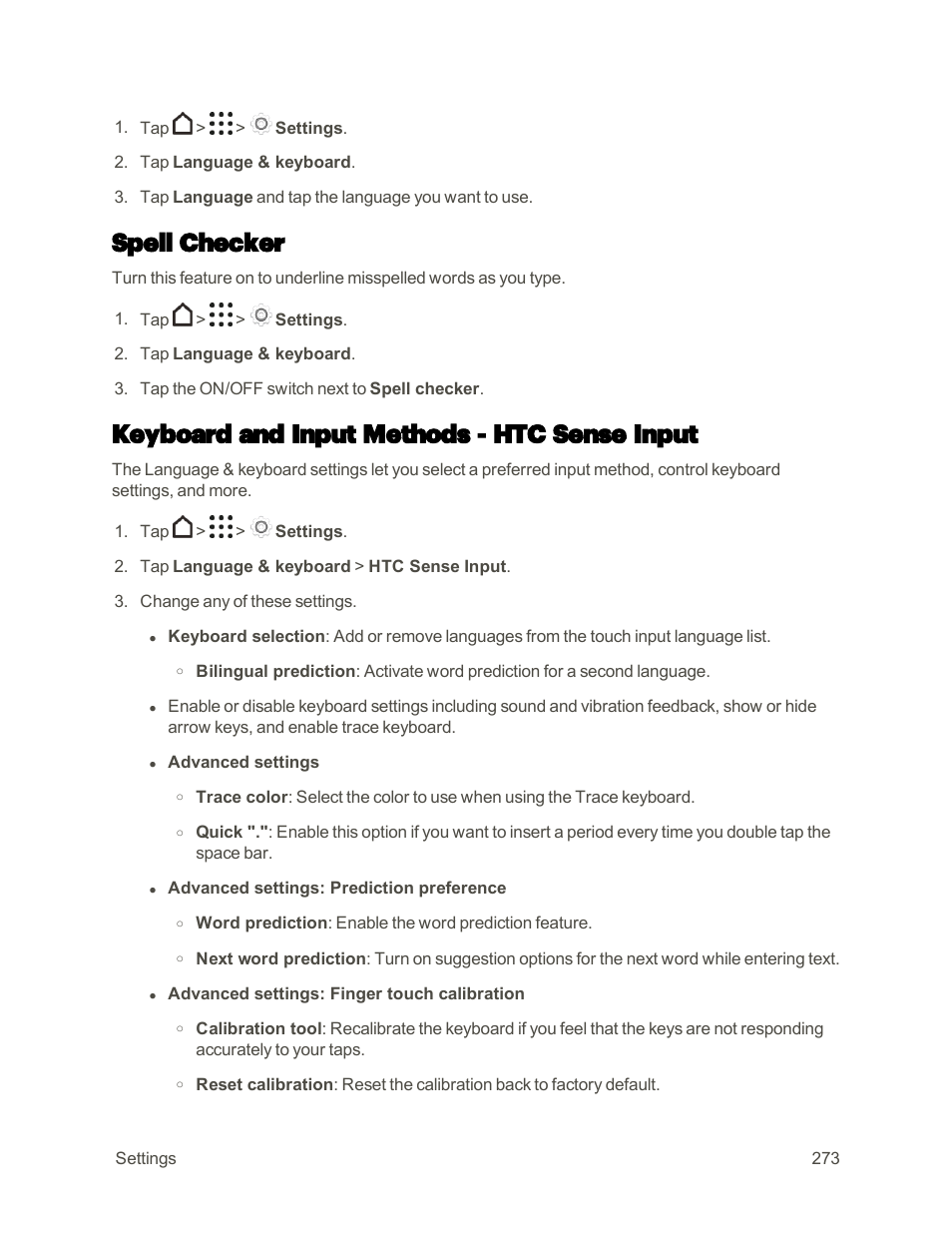 Spell checker, Keyboard and input methods - htc sense input | HTC One M9 User Manual | Page 286 / 304