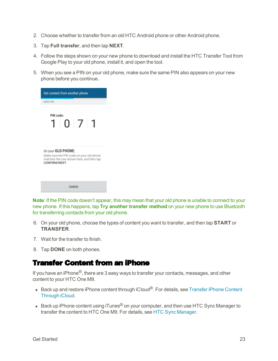 Transfer content from an iphone | HTC One M9 User Manual | Page 36 / 304