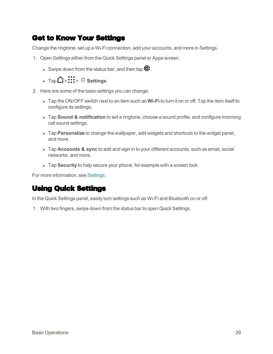 Get to know your settings, Using quick settings | HTC One M9 User Manual | Page 42 / 304