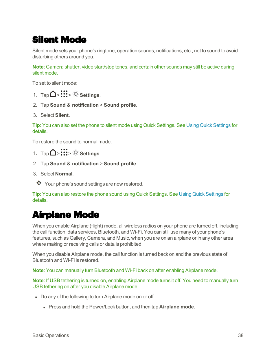 Silent mode, Airplane mode | HTC One M9 User Manual | Page 51 / 304