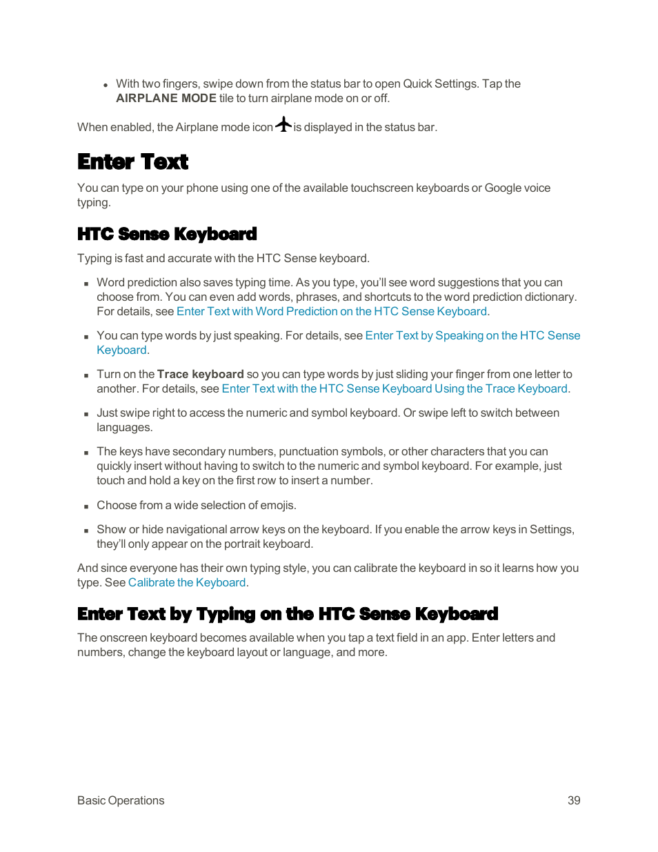 Enter text, Htc sense keyboard, Enter text by typing on the htc sense keyboard | HTC One M9 User Manual | Page 52 / 304