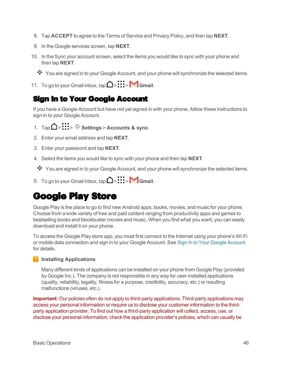 Sign in to your google account, Google play store | HTC One M9 User Manual | Page 59 / 304