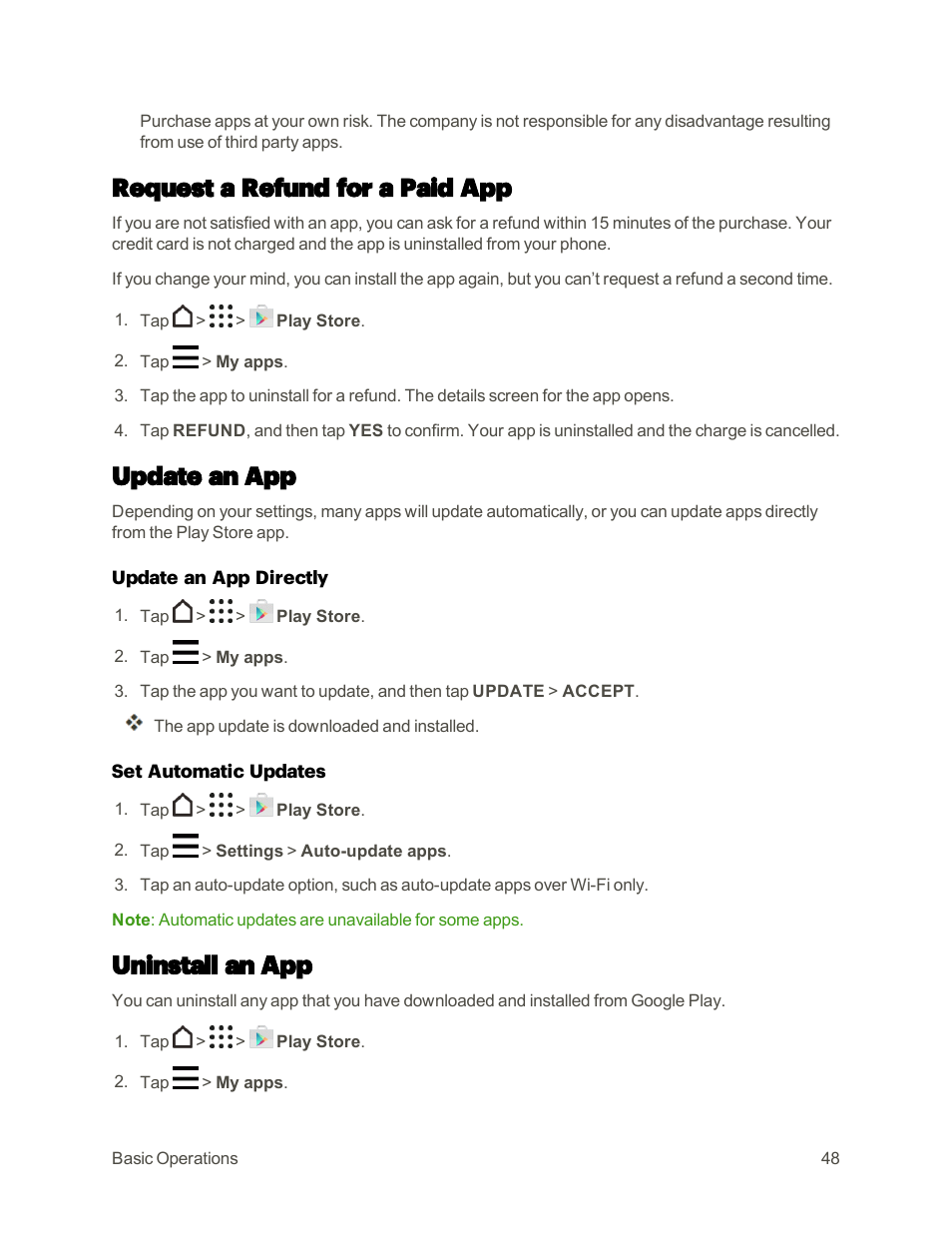 Request a refund for a paid app, Update an app, Uninstall an app | HTC One M9 User Manual | Page 61 / 304