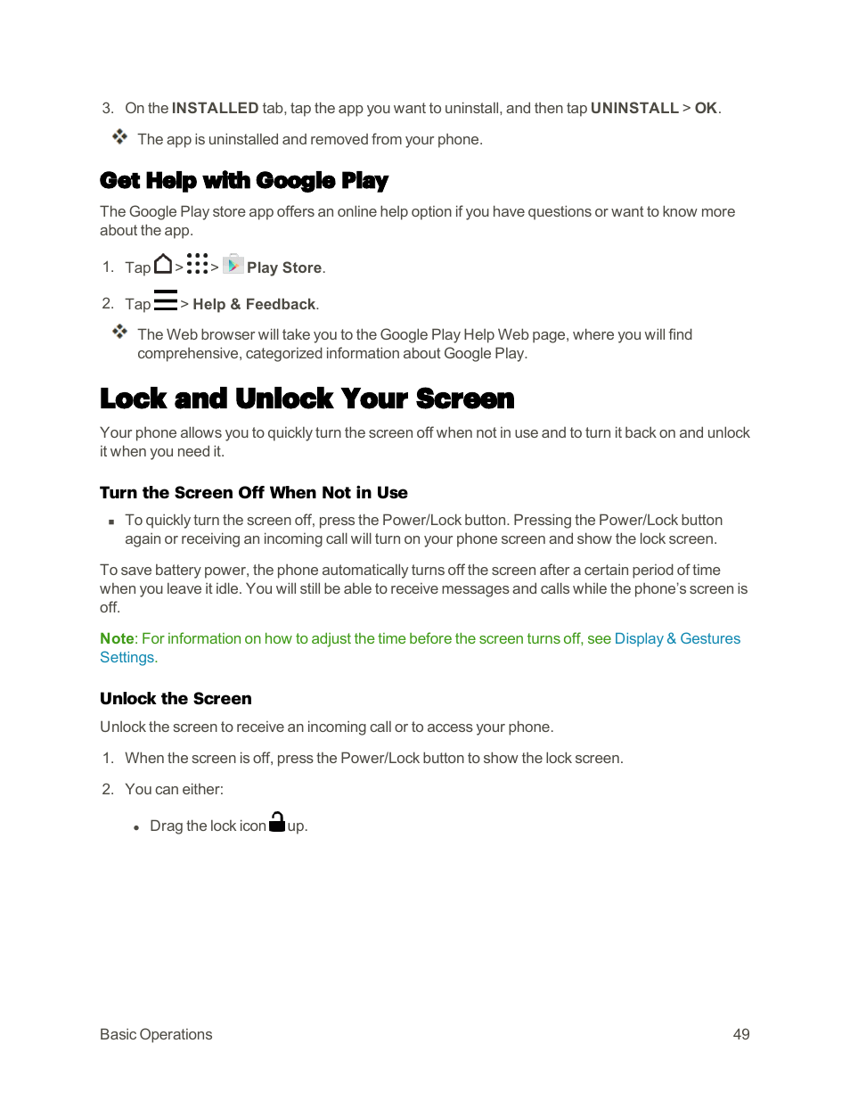 Get help with google play, Lock and unlock your screen | HTC One M9 User Manual | Page 62 / 304