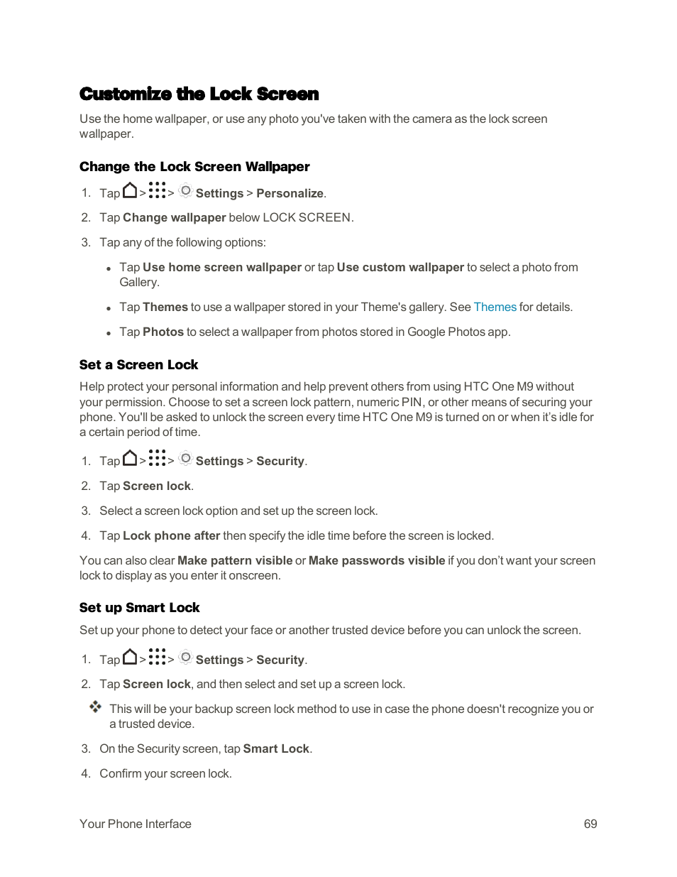 Customize the lock screen | HTC One M9 User Manual | Page 82 / 304