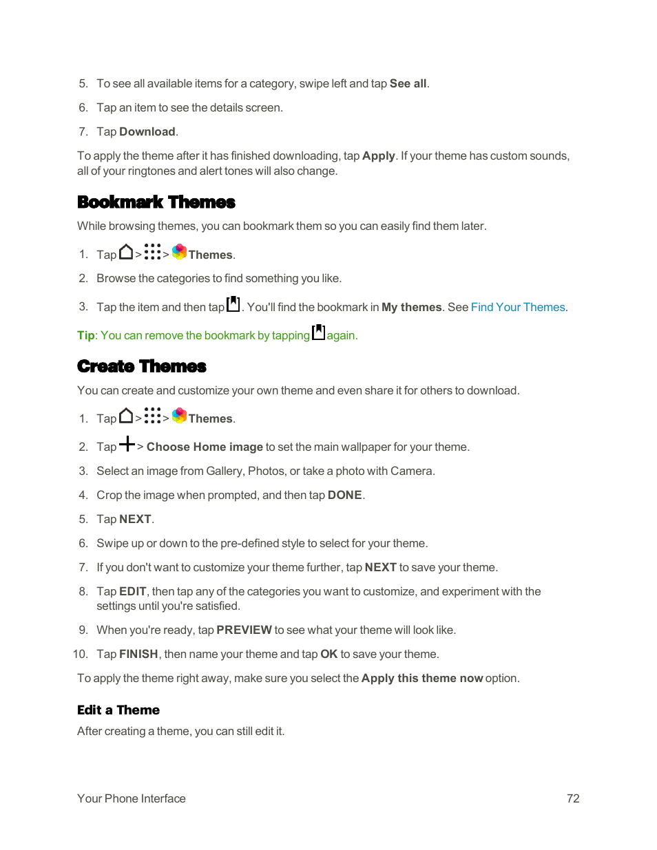 Bookmark themes, Create themes | HTC One M9 User Manual | Page 85 / 304