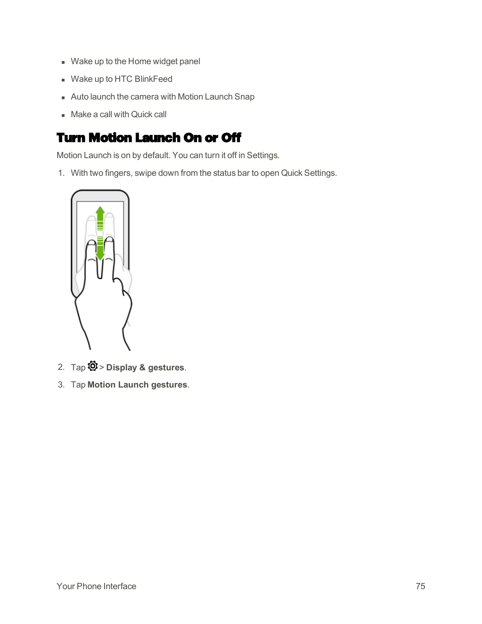 Turn motion launch on or off | HTC One M9 User Manual | Page 88 / 304