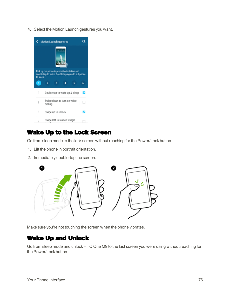 Wake up to the lock screen, Wake up and unlock | HTC One M9 User Manual | Page 89 / 304
