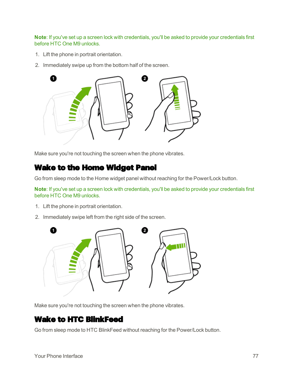 Wake to the home widget panel, Wake to htc blinkfeed | HTC One M9 User Manual | Page 90 / 304