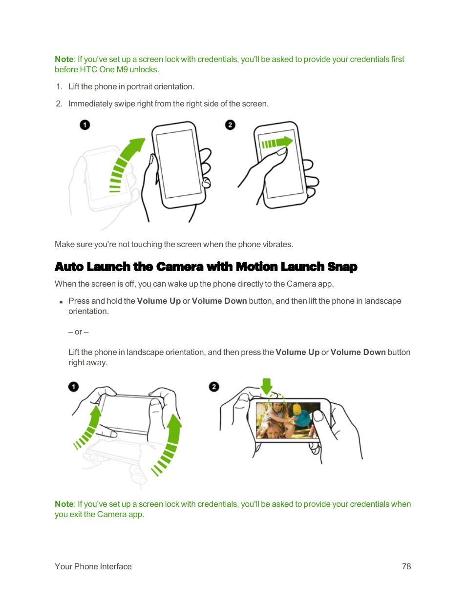Auto launch the camera with motion launch snap | HTC One M9 User Manual | Page 91 / 304