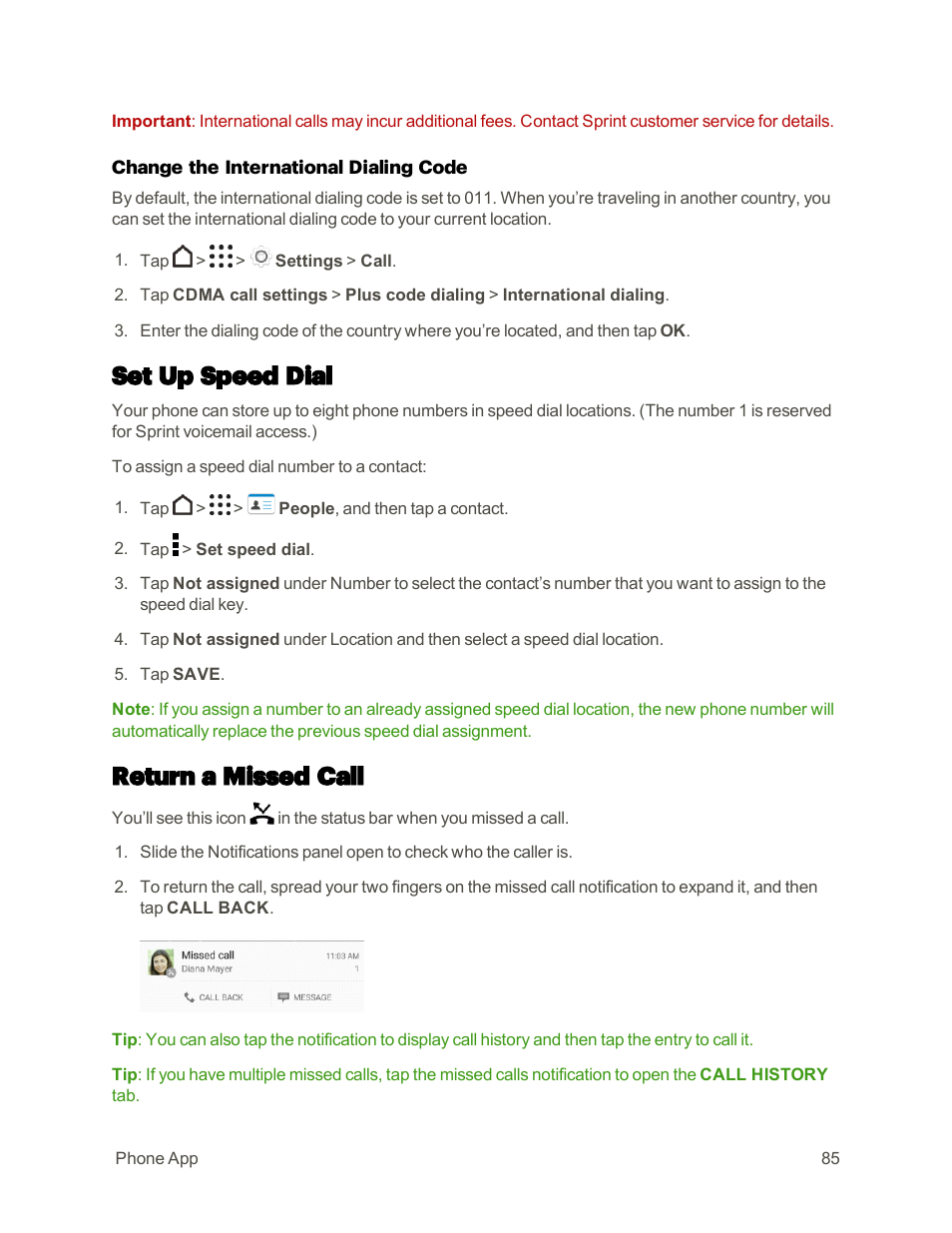 Set up speed dial, Return a missed call | HTC One M9 User Manual | Page 98 / 304