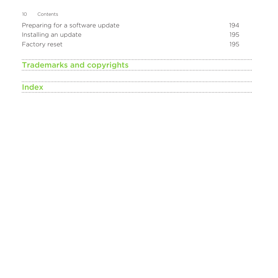 Trademarks and copyrights index | HTC One M8 for Windows User Manual | Page 10 / 204