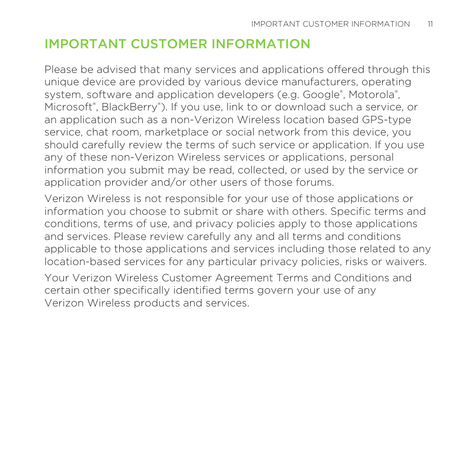 Important customer information | HTC One M8 for Windows User Manual | Page 11 / 204