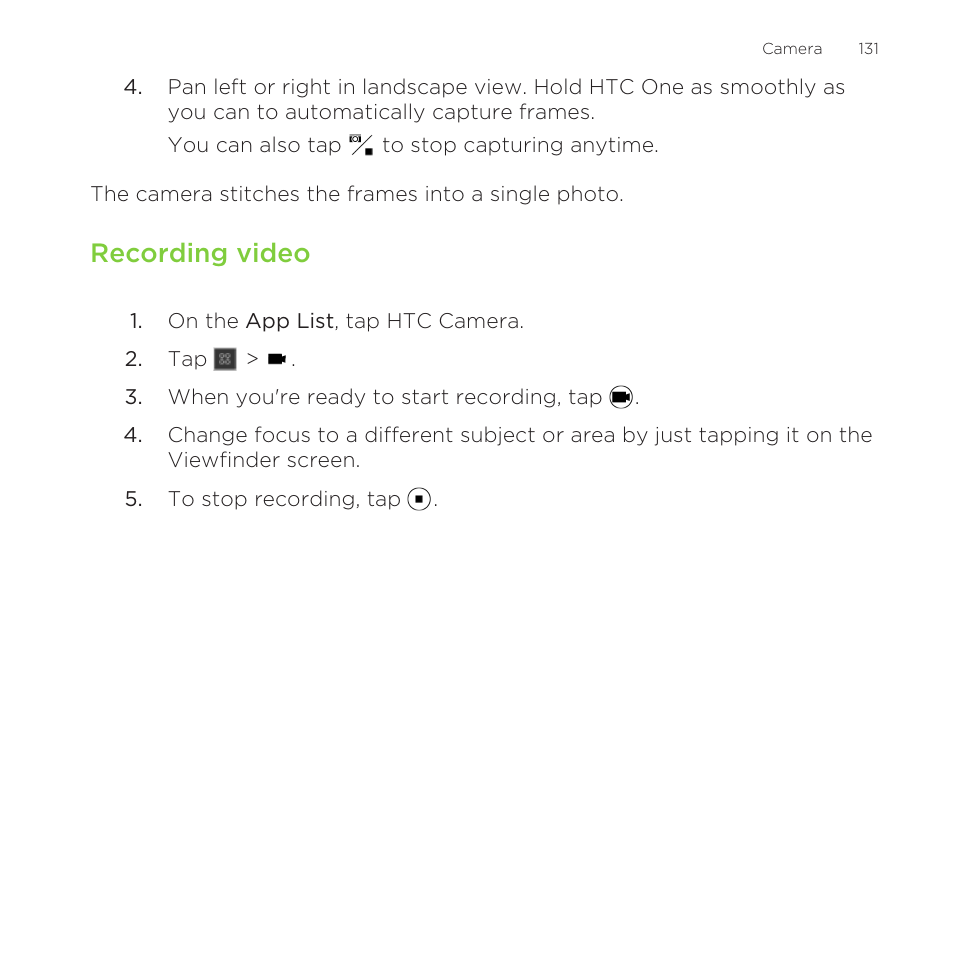 Recording video | HTC One M8 for Windows User Manual | Page 131 / 204
