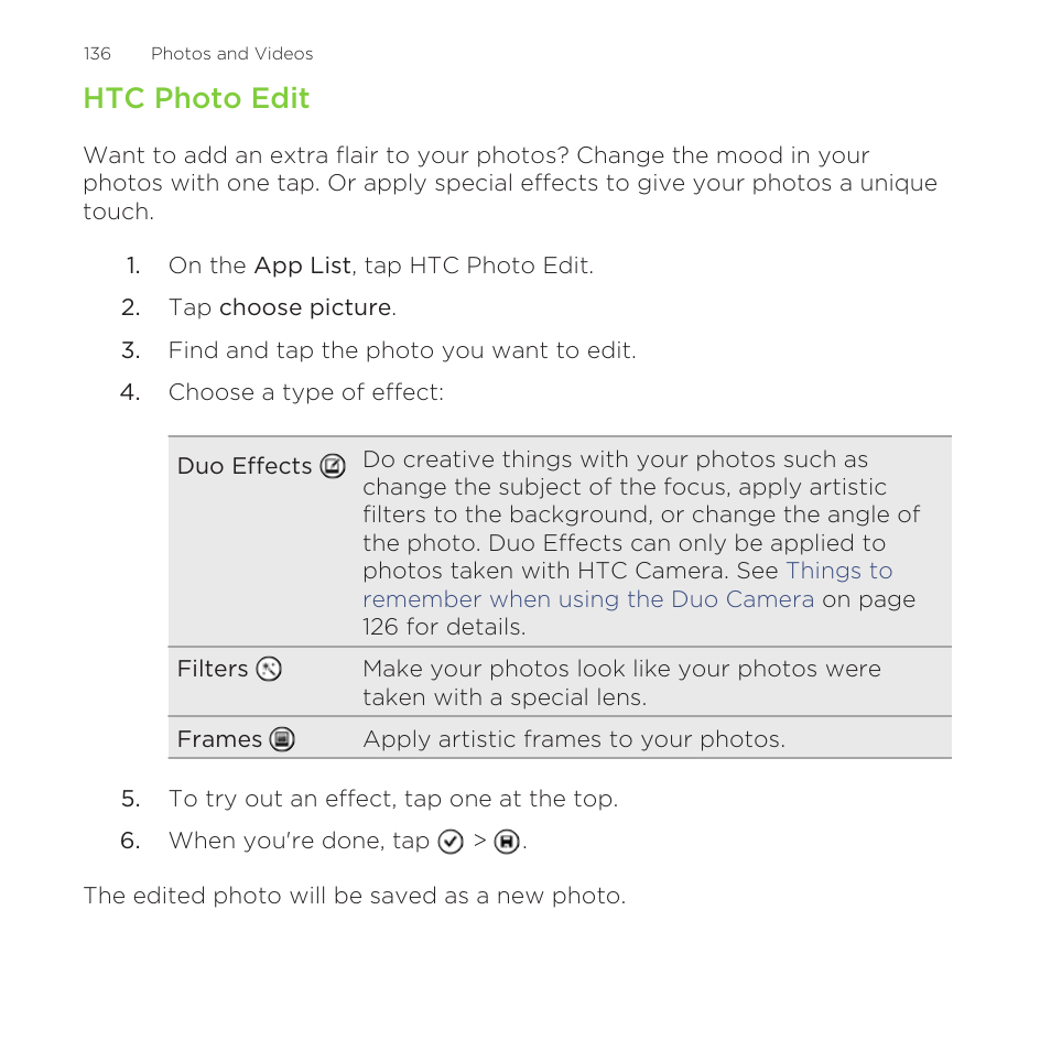 Htc photo edit | HTC One M8 for Windows User Manual | Page 136 / 204