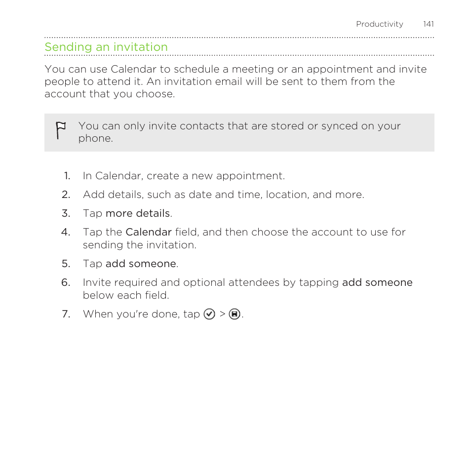 Sending an invitation | HTC One M8 for Windows User Manual | Page 141 / 204