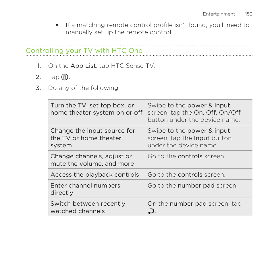 Controlling your tv with htc one | HTC One M8 for Windows User Manual | Page 153 / 204