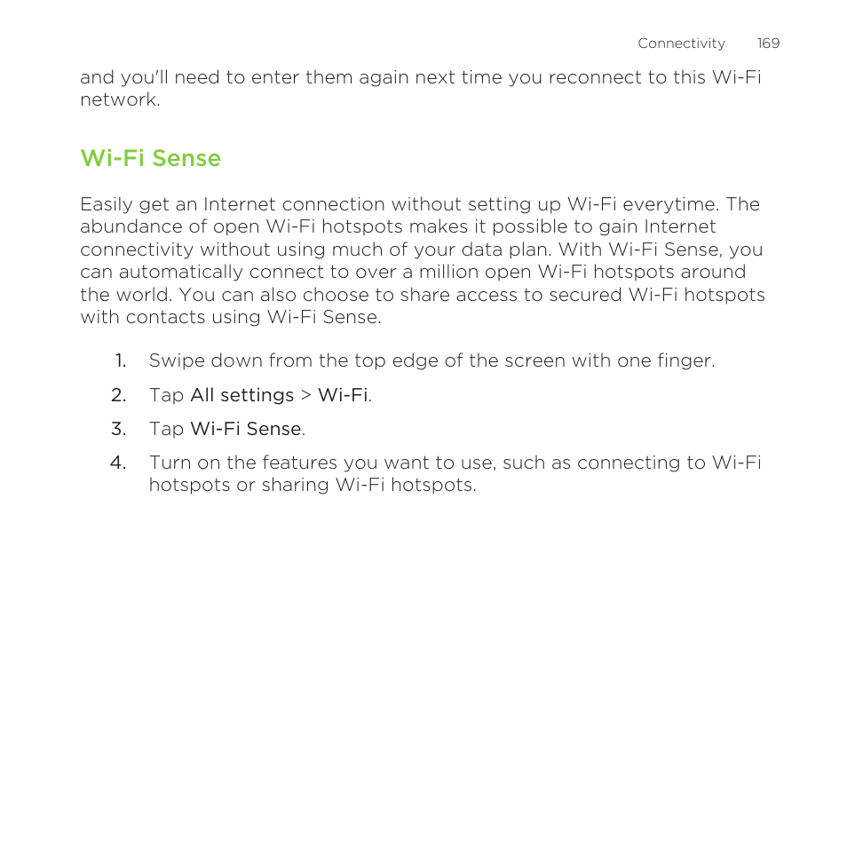 Wi-fi sense | HTC One M8 for Windows User Manual | Page 169 / 204