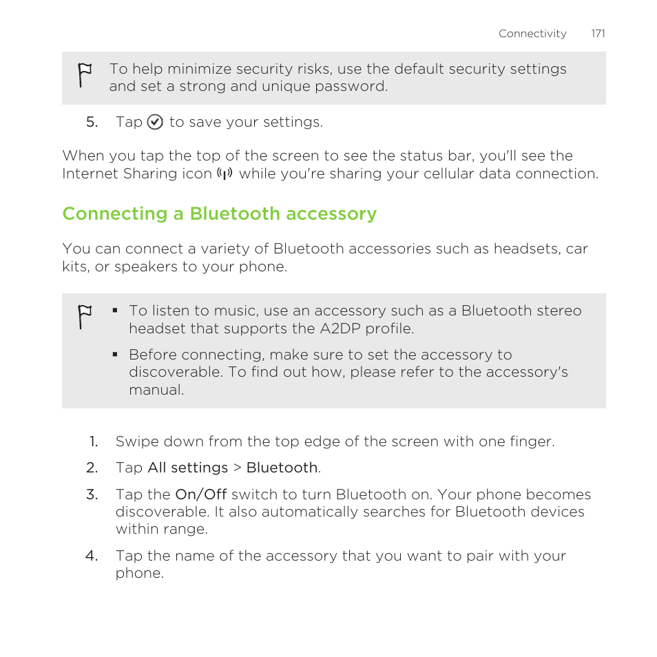 Connecting a bluetooth accessory | HTC One M8 for Windows User Manual | Page 171 / 204