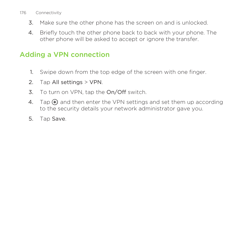Adding a vpn connection | HTC One M8 for Windows User Manual | Page 176 / 204