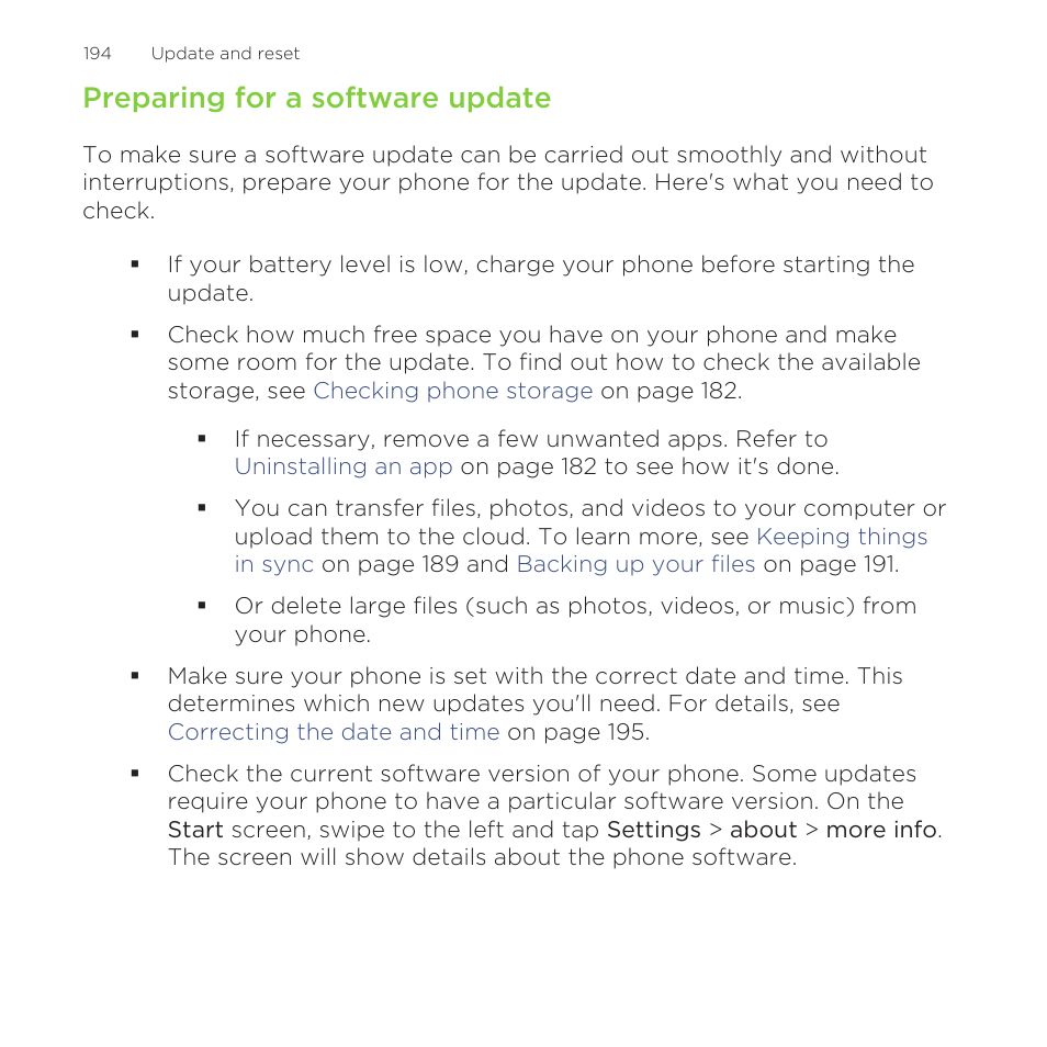 Preparing for a software update | HTC One M8 for Windows User Manual | Page 194 / 204