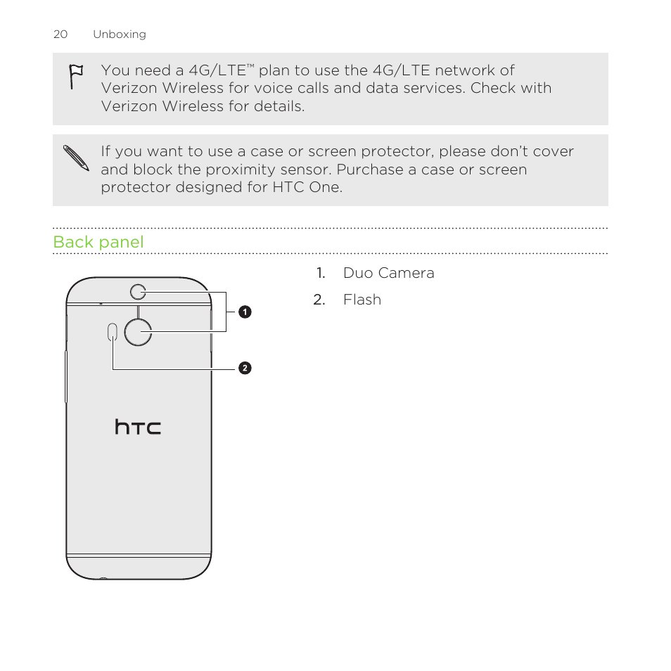 Back panel | HTC One M8 for Windows User Manual | Page 20 / 204