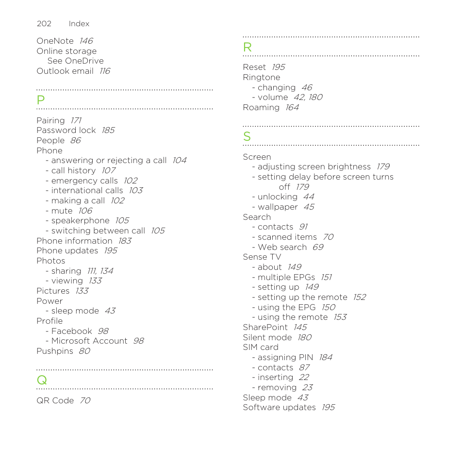See sense tv, See sim card | HTC One M8 for Windows User Manual | Page 202 / 204