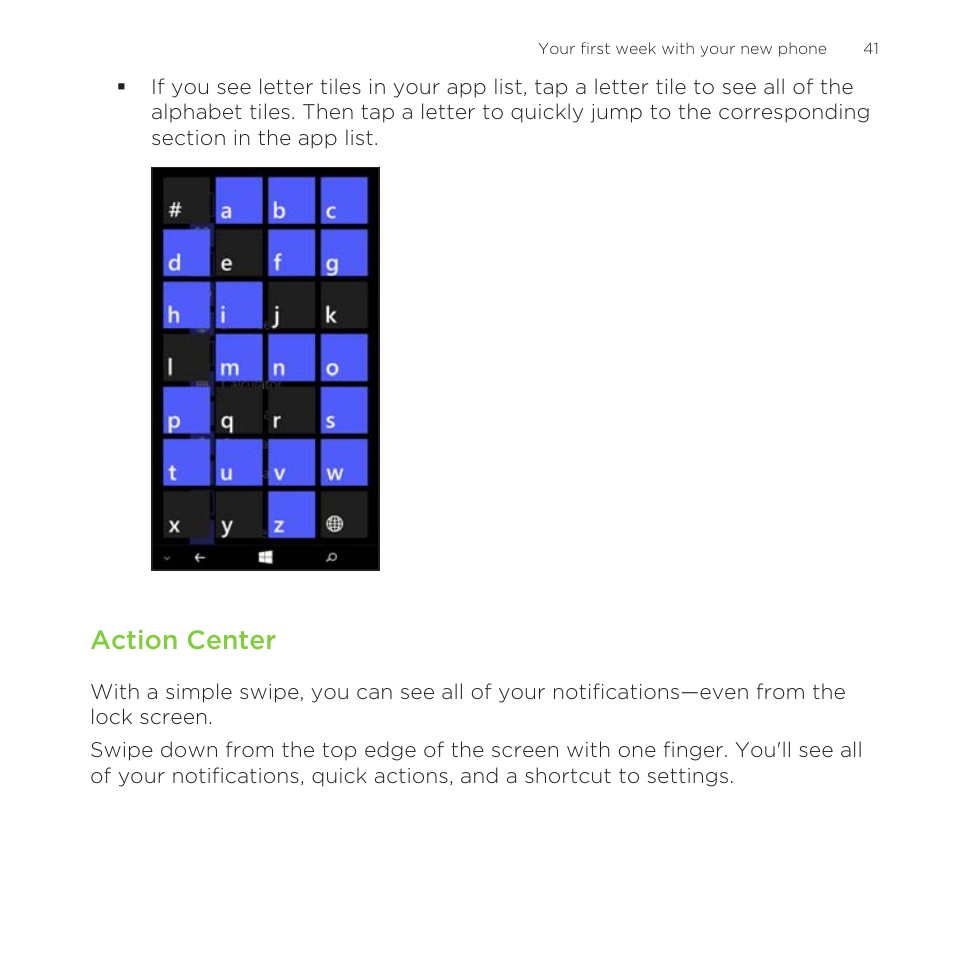 Action center | HTC One M8 for Windows User Manual | Page 41 / 204