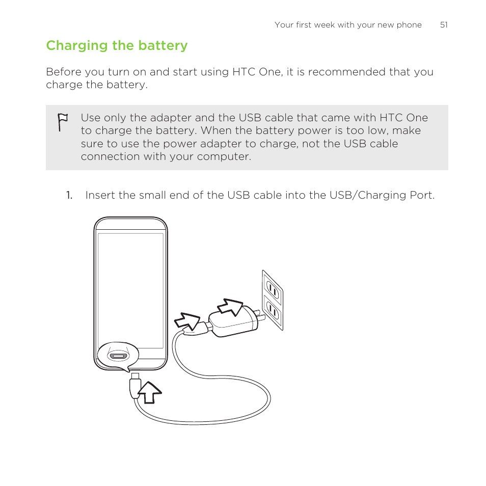 Charging the battery | HTC One M8 for Windows User Manual | Page 51 / 204