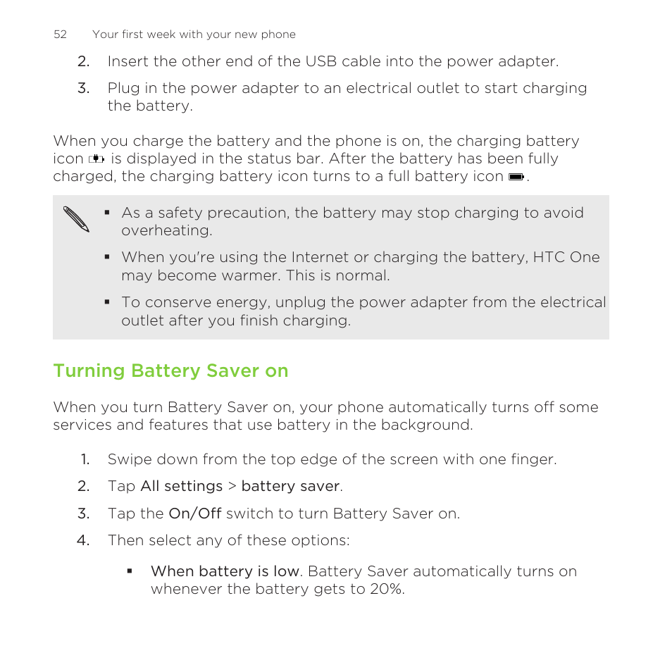 Turning battery saver on | HTC One M8 for Windows User Manual | Page 52 / 204