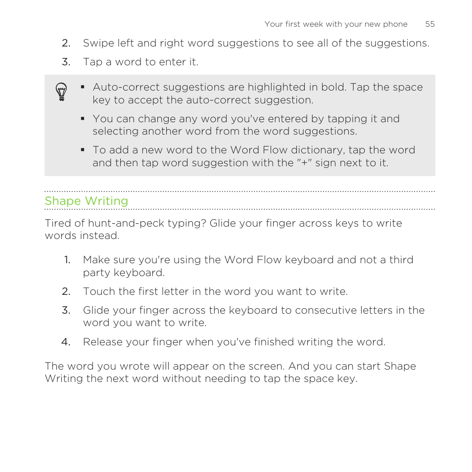 Shape writing | HTC One M8 for Windows User Manual | Page 55 / 204