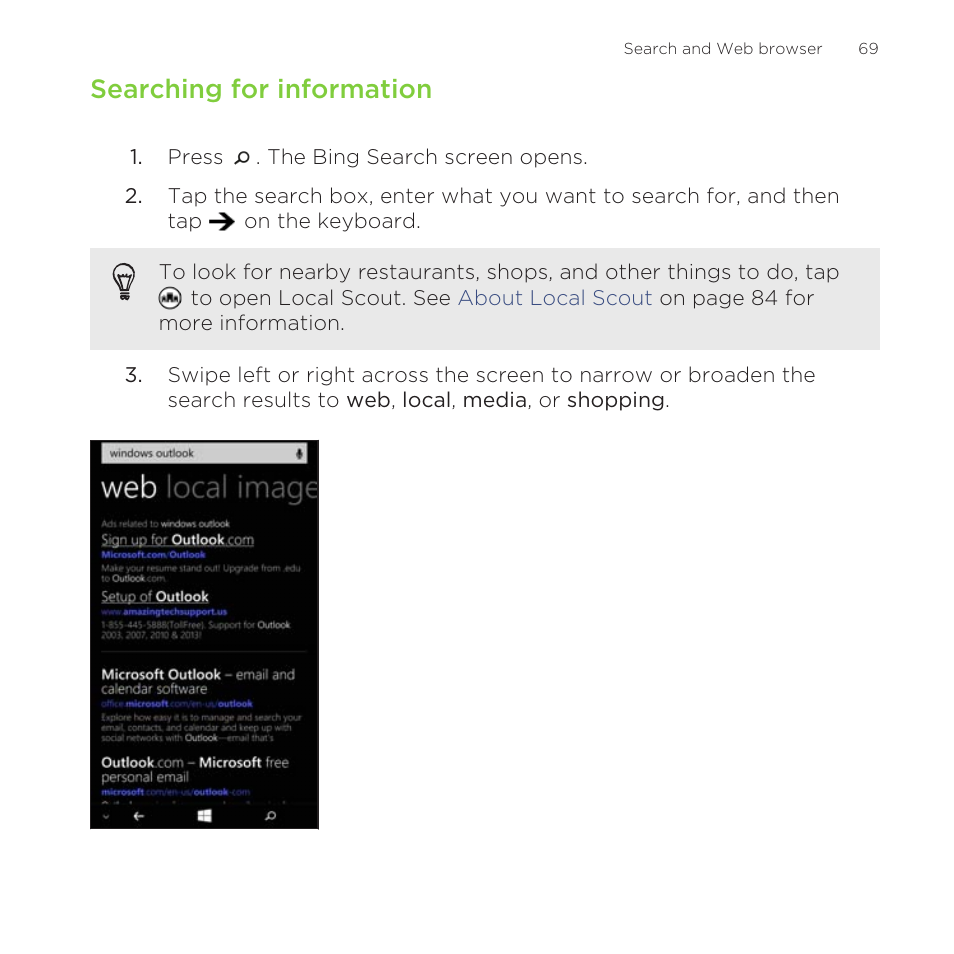 Searching for information | HTC One M8 for Windows User Manual | Page 69 / 204