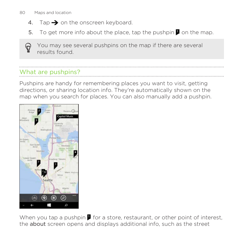 What are pushpins | HTC One M8 for Windows User Manual | Page 80 / 204