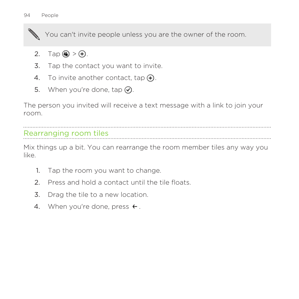 Rearranging room tiles | HTC One M8 for Windows User Manual | Page 94 / 204